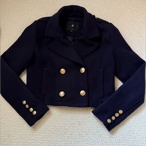 7 For All Mankind Dark Blue Pea Coat with Gold Buttons